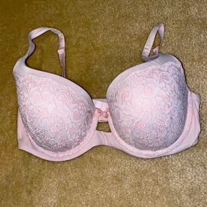 Victoria’s Secret Floral Lace Overlay Lined Underwire Satin Bra Sz.36DD